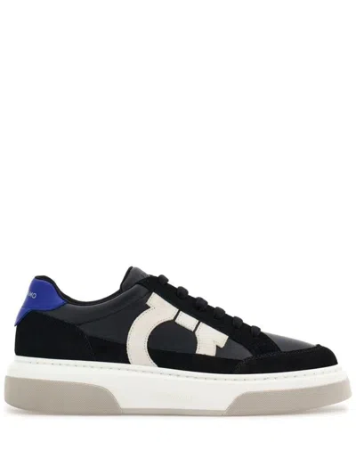 Ferragamo Black Low Cut Gancini Outline Sneakers