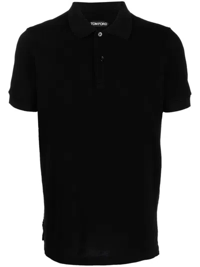 Tom Ford Black Short-sleeves Polo In Cotton Piquet Jersey Man