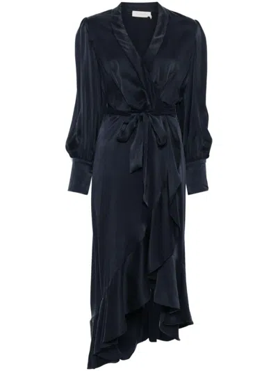 Zimmermann Long-sleeve Wrap Silk Midi Dress