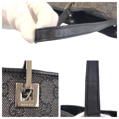 Pre-owned Gucci Black Gg Canvas Leather Shoulder Bag Tote Bag ()