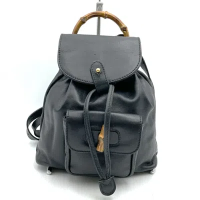 Pre-owned Gucci Black Leather Bamboo Backpack ()