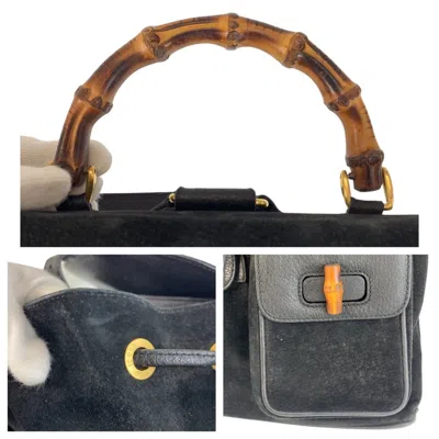 Pre-owned Gucci Black Suede Leather Backpack ()