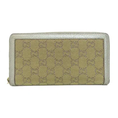 Pre-owned Gucci Brown Silver Canvas Leather Long Wallet (bi-fold) ()