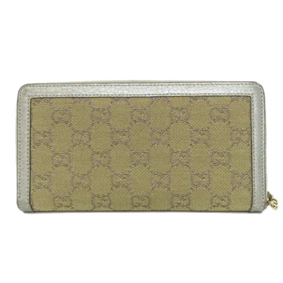 Pre-owned Gucci Brown Silver Canvas Leather Long Wallet (bi-fold) ()