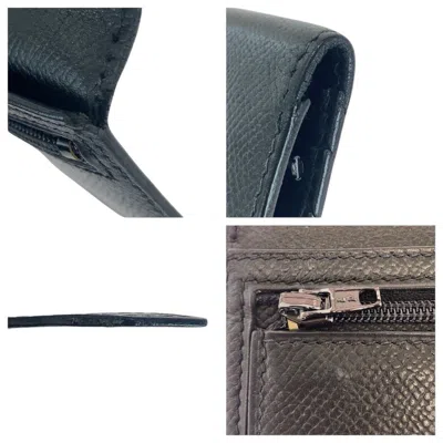 Pre-owned Hermes Black Box Calf Leather Long Wallet (bi-fold) ()