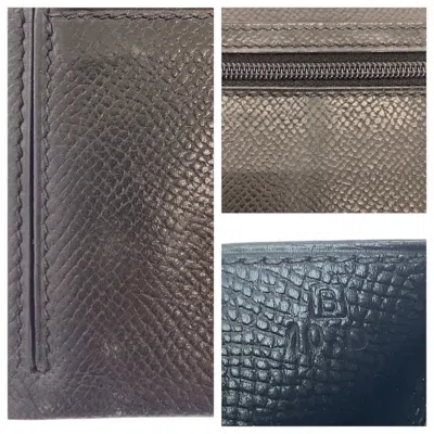 Pre-owned Hermes Black Box Calf Leather Long Wallet (bi-fold) ()