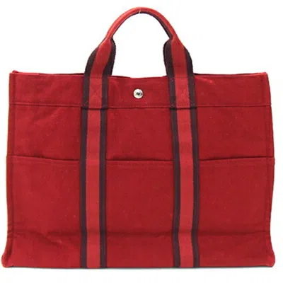 Pre-owned Hermes Fourre Tout Bordeaux Cotton Canvas Handbag Tote Bag ()