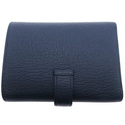 Pre-owned Hermes Navy Chevre Leather Wallet (tri-fold) () In Blue