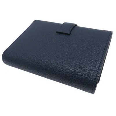 Pre-owned Hermes Navy Chevre Leather Wallet (tri-fold) () In Blue