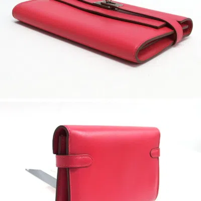 Pre-owned Hermes Pink Box Calf Leather Long Wallet (bi-fold) ()