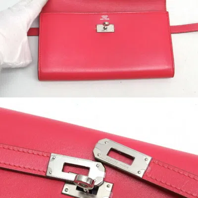 Pre-owned Hermes Pink Box Calf Leather Long Wallet (bi-fold) ()
