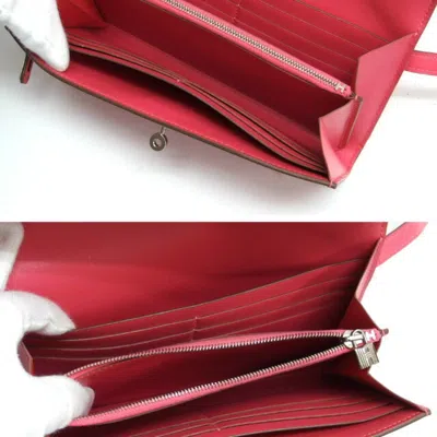 Pre-owned Hermes Pink Box Calf Leather Long Wallet (bi-fold) ()
