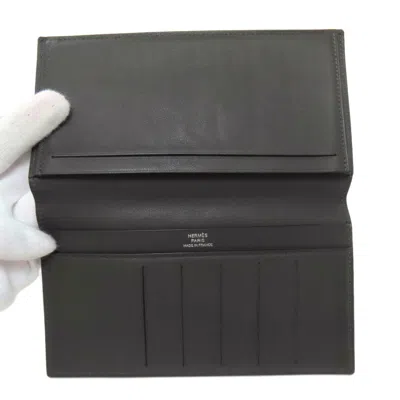 Pre-owned Hermes Silk'in Gray Leather Bill Wallet (bi-fold) ()