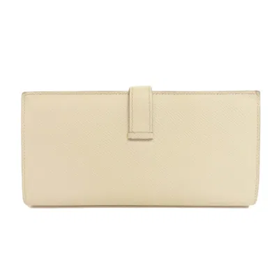 Pre-owned Hermes White Epsom Leather Long Wallet (bi-fold) ()
