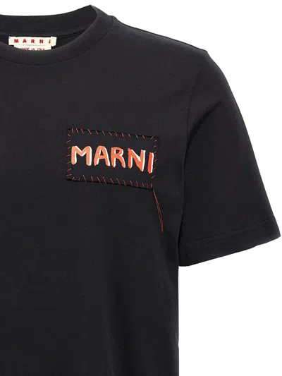 Marni Mens Black Embroidered Logo-patch Crewneck Cotton-jersey T-shirt