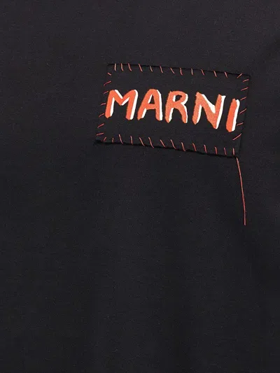 Marni Mens Black Embroidered Logo-patch Crewneck Cotton-jersey T-shirt