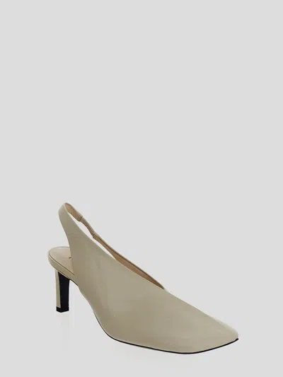 Jil Sander White Slingback Pumps With Square Toe And High Heel In Leather Woman