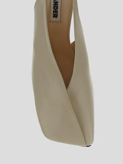 Jil Sander White Slingback Pumps With Square Toe And High Heel In Leather Woman