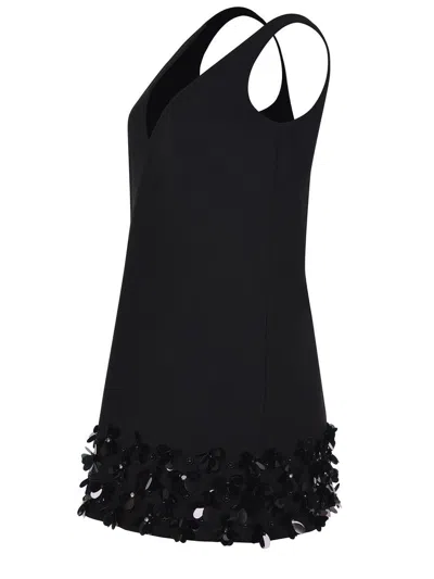 Self-portrait Black Sequin Mini Dress With V Neck In Tech Fabric Woman In Black