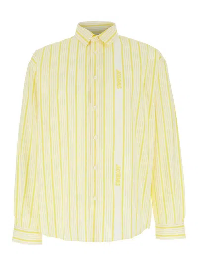 Jacquemus La Chemise Simon Beige Shirt With Classic Collar And All-over Striped Motif In Cotton Man