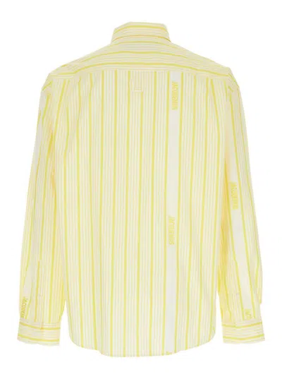 Jacquemus La Chemise Simon Beige Shirt With Classic Collar And All-over Striped Motif In Cotton Man