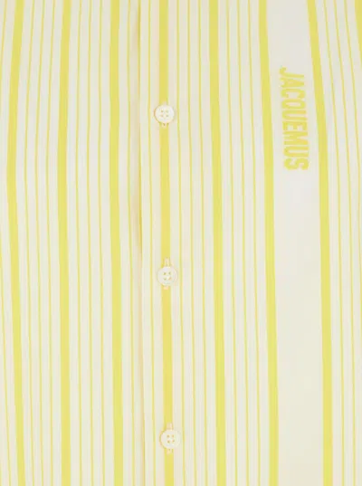 Jacquemus La Chemise Simon Beige Shirt With Classic Collar And All-over Striped Motif In Cotton Man
