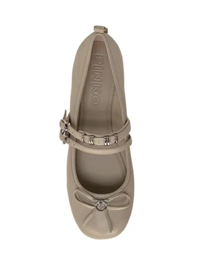 Pinko Nappa Leather Ballet Flats With Straps And Bow