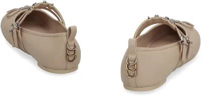 Pinko Nappa Leather Ballet Flats With Straps And Bow