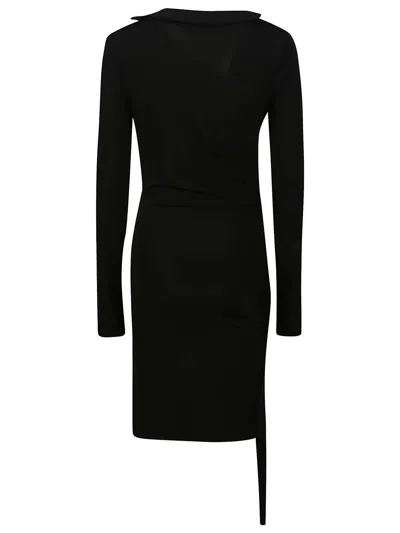 Off-white Mini Asymmetric Black Dress With Cut-out And Ruffle Detail In Viscose Stretch Woman