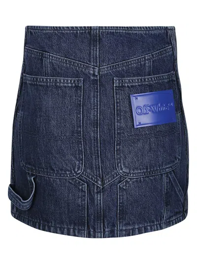 Off-white Low-waist Denim Miniskirt With 3d Detailing