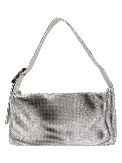Benedetta Bruzziches Vitty La Mignon' Silver Shoulder Bag With Gem Embellishment In Rhinestone Mesh