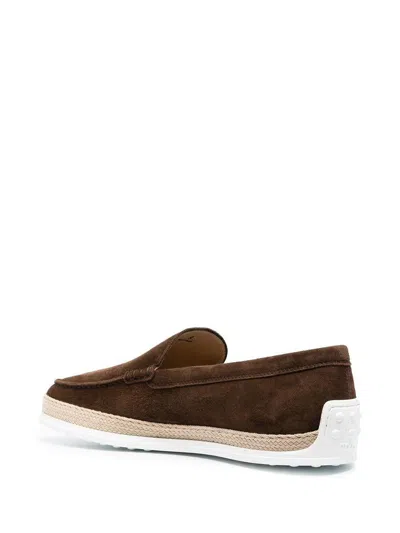 Tod's Suede Loafers With Round Toe And Braided Jute Sole