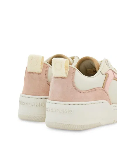 Ferragamo Gancini Leather Sneakers Featuring Suede Paneling
