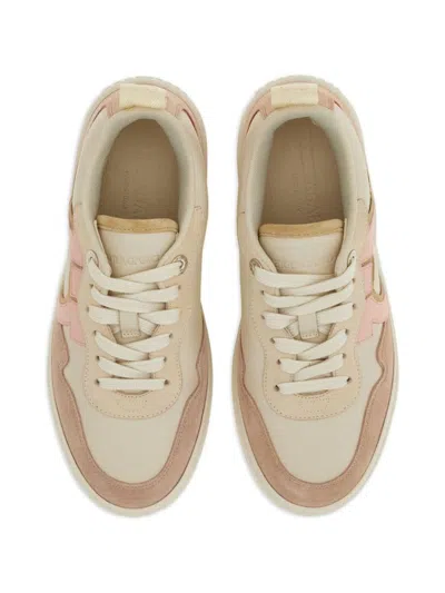 Ferragamo Gancini Leather Sneakers Featuring Suede Paneling