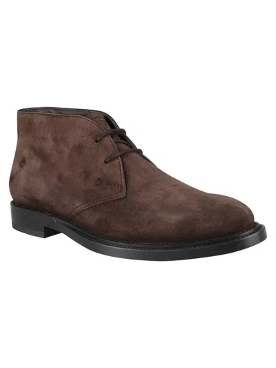 Tod's Suede Leather Ankle Boot Shoes In Brown