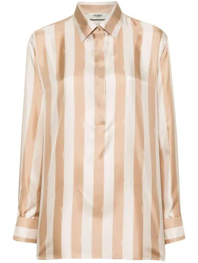 Fendi Beige Pequin-stripe Silk Shirt