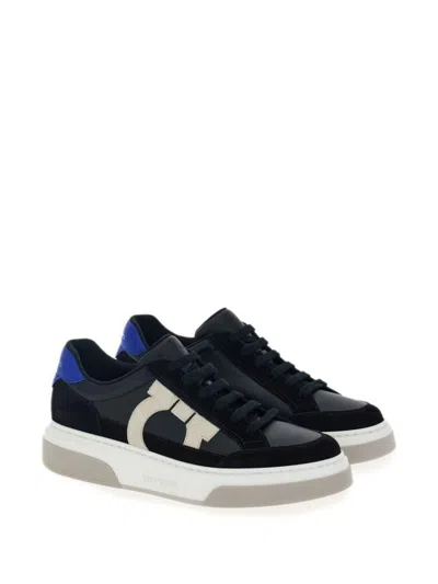 Ferragamo Black Low Cut Gancini Outline Sneakers