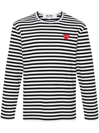 Comme Des Garçons Play Striped Red Heart Long-sleeved T-shirt