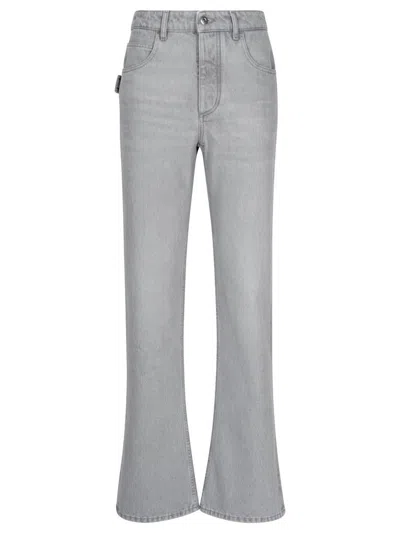 BOTTEGA VENETA BOTTEGA VENETA LIGHT GREY WASHED DENIM FLARED JEANS 
