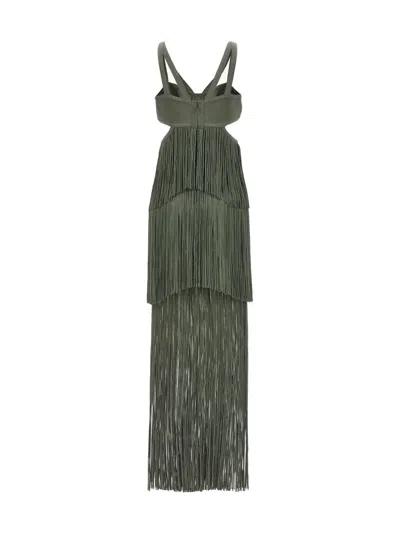 Herve Leger Strappy Tiered Fringe Gown