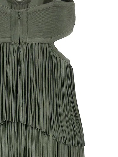 Herve Leger Strappy Tiered Fringe Gown
