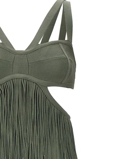 Herve Leger Strappy Tiered Fringe Gown