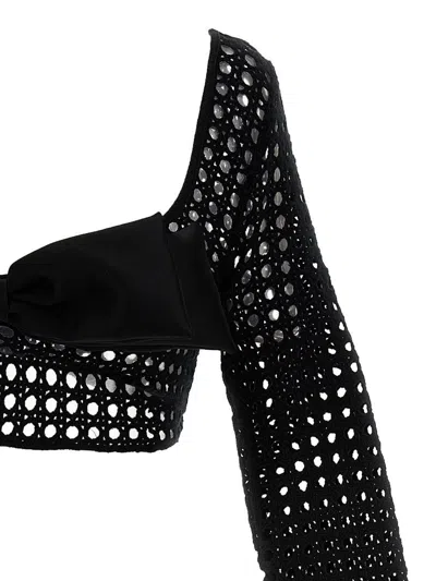 Giambattista Valli Cropped Macramé Bow Top Tops Black