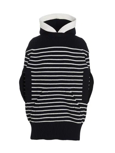 SACAI SACAI STRIPED HOODED CAPE 