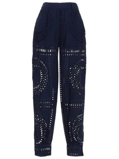 Alberta Ferretti Embroidered High Waist Wide Leg Trousers