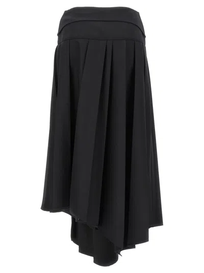 Off-white Pleated Midi Skirt In Tech Drill Fabric In Black