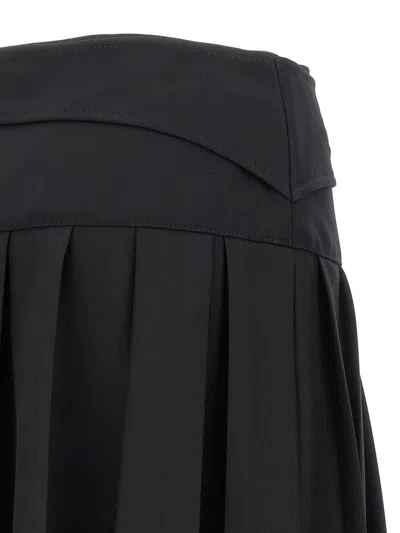 Off-white Pleated Midi Skirt In Tech Drill Fabric In Black