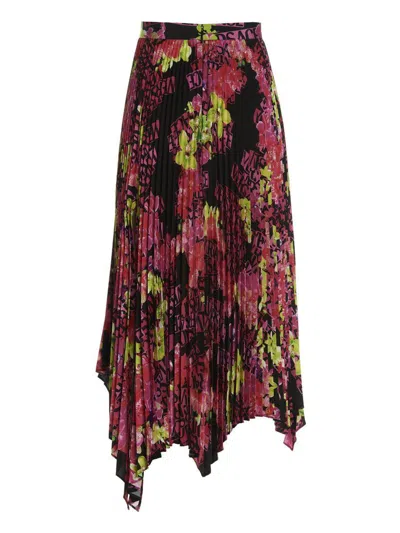 Versace Pleated Printed Crepe De Chine Skirt