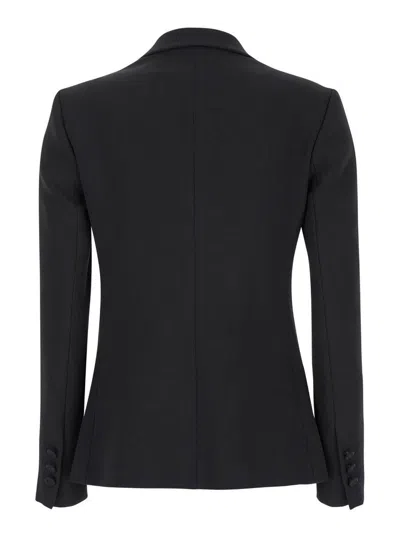 Plain Black Double-breasted Jacket With Peak Revers In Fabric Woman