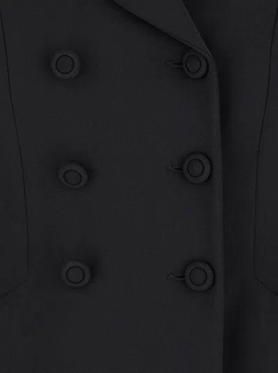 Plain Black Double-breasted Jacket With Peak Revers In Fabric Woman